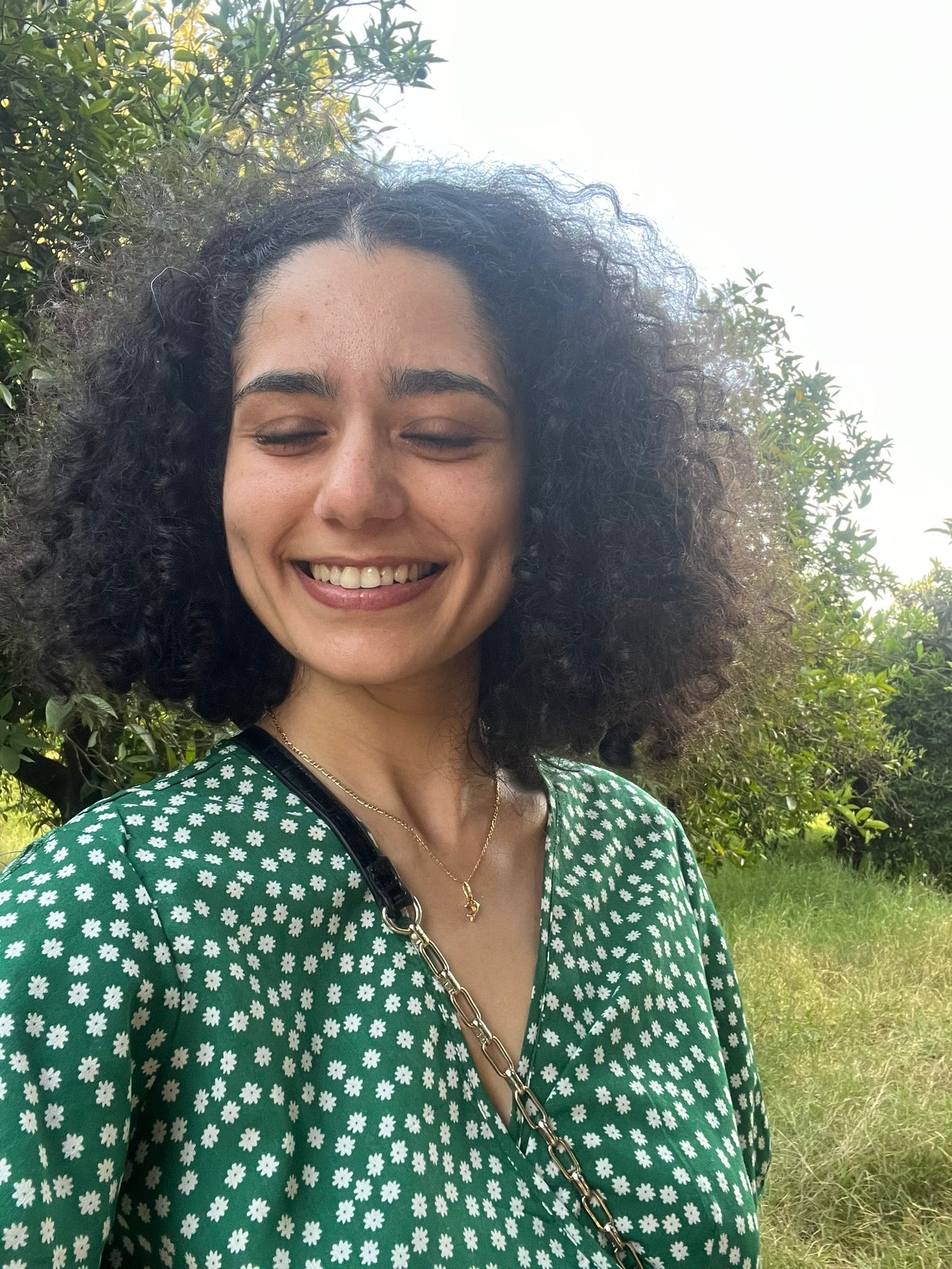 floral blouse in garden